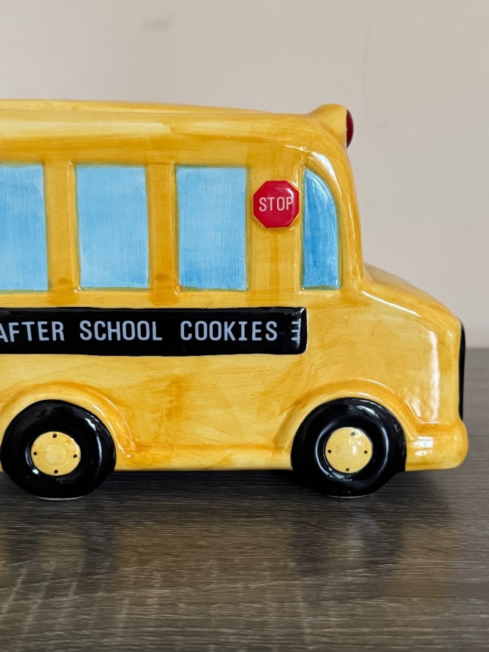 Cookie Jar Ceramic School Bus Yellow After School Cookies Kitchen Canister